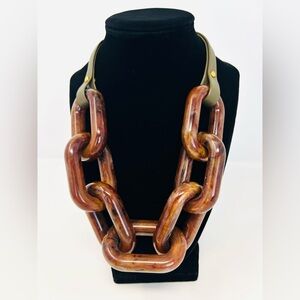 Ben-Amun Tortoise Shell Lucite Chunky Cuban Link Chain Statement Necklace 20”IN